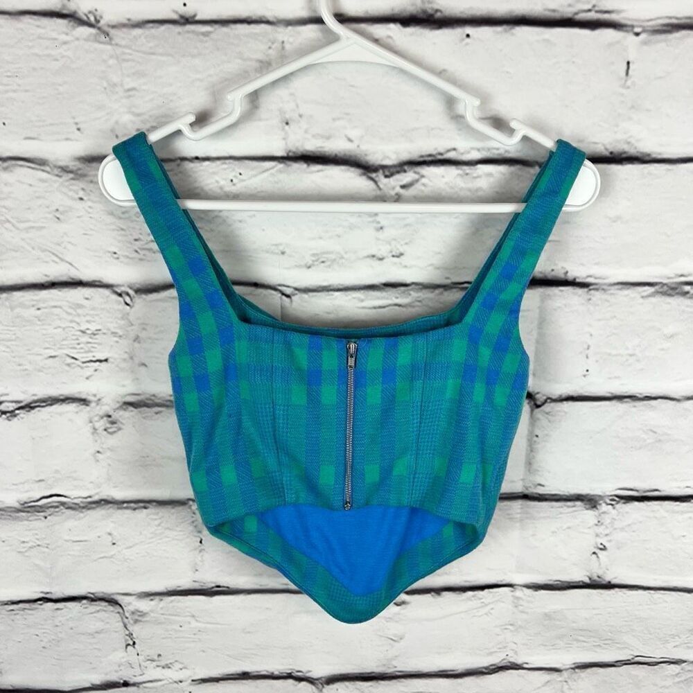 Lovers and Friends Women's Checkered Crop Top Sea Green Blue Size S - Picture 4 of 8